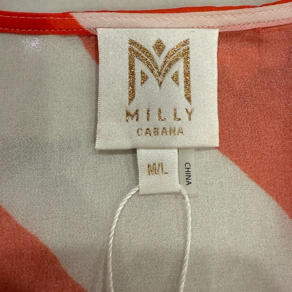 Milly Cabana Cover Up Dress Size M/L Red White Long Sleeve Sheer NWT - Picture 4 of 14